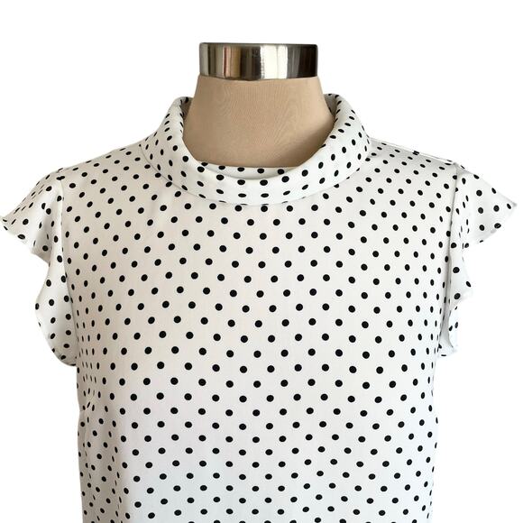 Vince Camuto White Black Polka Dot Flutter Sleeve Blouse SMALL Career Work Wear - Picture 3 of 10